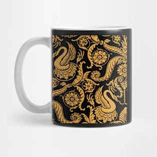 Gold on Black Classy Medieval Damask Swans Mug